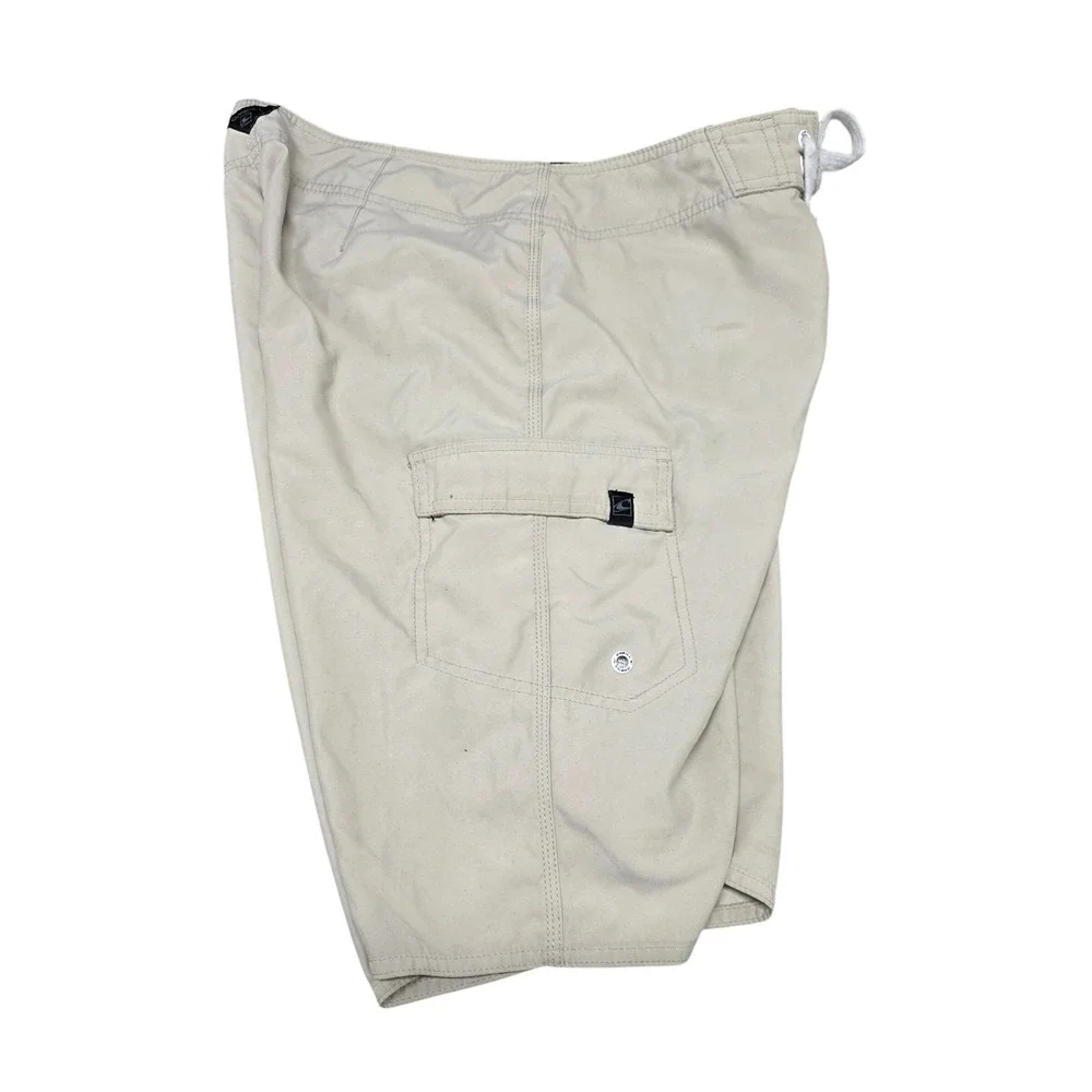 O'Neill Mens Khaki Tan Board Shorts Size 31 Cargo Pocket Script Logo Swim Trunks